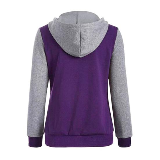 Lässige Damen Winter Colorblock Langarmjacke Knopf Kapuze Kordelzug Mantel
