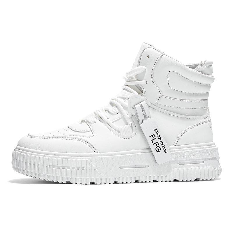 Plus Size Men's High-Top Autumn/Winter Board Shoes - Fashionable White Sneakers for Couples and Teens