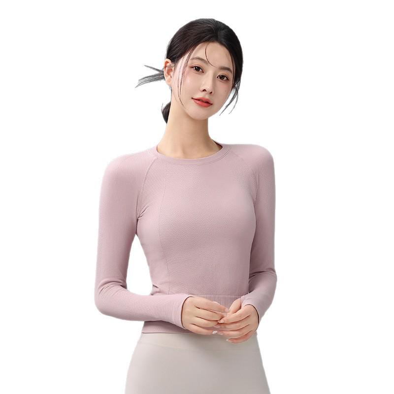 Thickened Seamless Women's Long Sleeve Yoga Top - Slimming, Breathable Round Neck for Autumn & Winter.