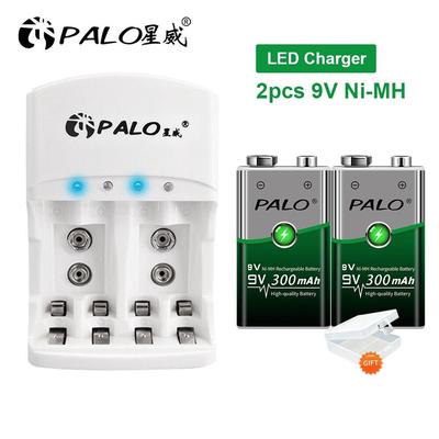 PALO Batteria ricaricabile NiMH da 9 V 300 mAh + caricabatteria per batterie ricaricabili AA AAA 9 V Ni-MH Ni-Cd dispositivo di ricarica rapida