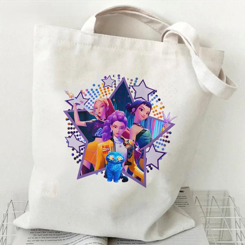 Spot KPOP Demon Hunter Group Cartoon Print Canvas Bag Women's Daily Handbag Shopping Bag