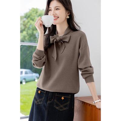 Pull en maille ITISF4 pour femme à col en V et nœud à nouer