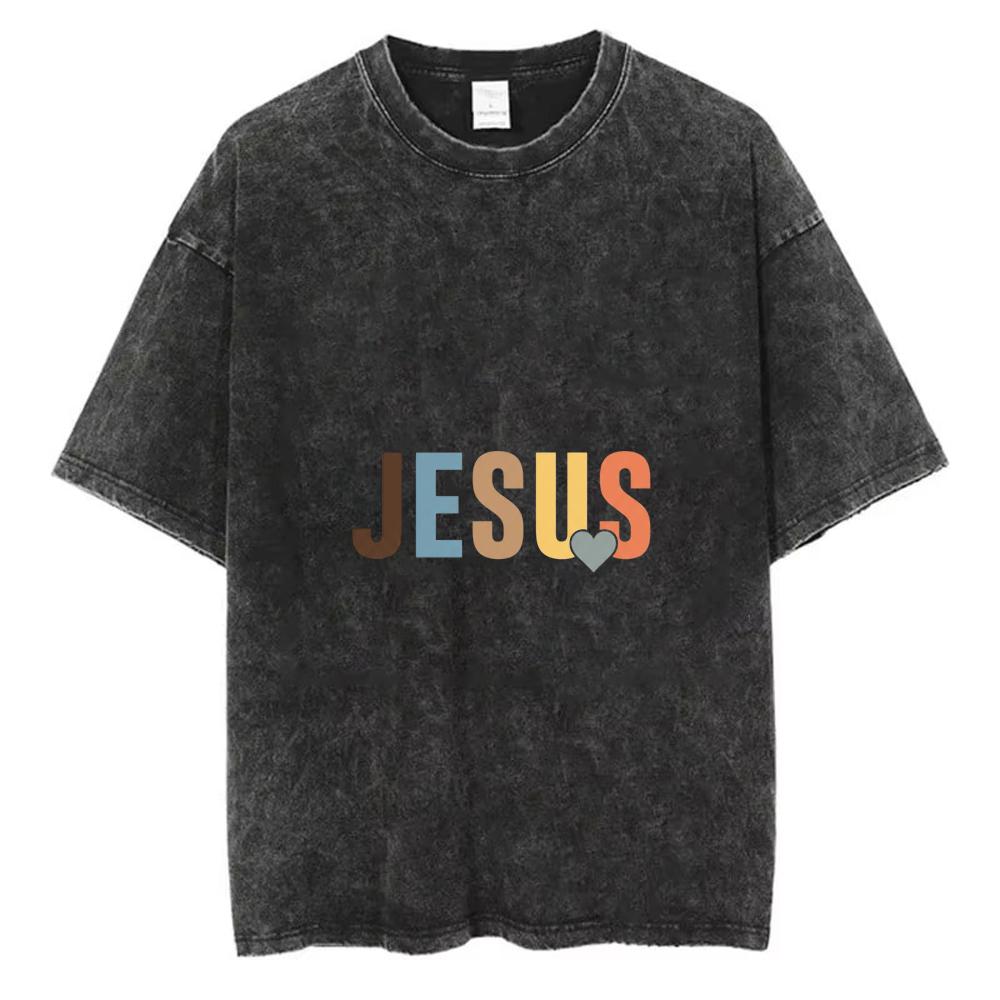 Jesus Christian T Shirt Minimalist Faith Graphic Tee Vintage Washed Aesthetic Typography Shirt Unisex Religious Gift Top