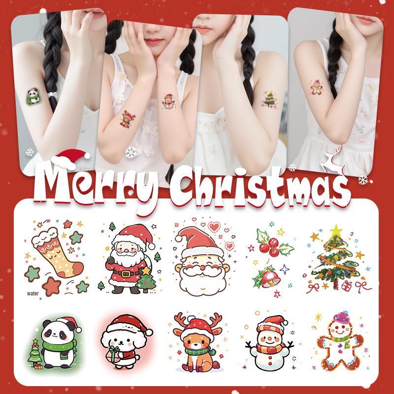 Popular Cartoon Christmas Temporary Tattoos for Kids - Cute Santa and Snowman Sticker Set