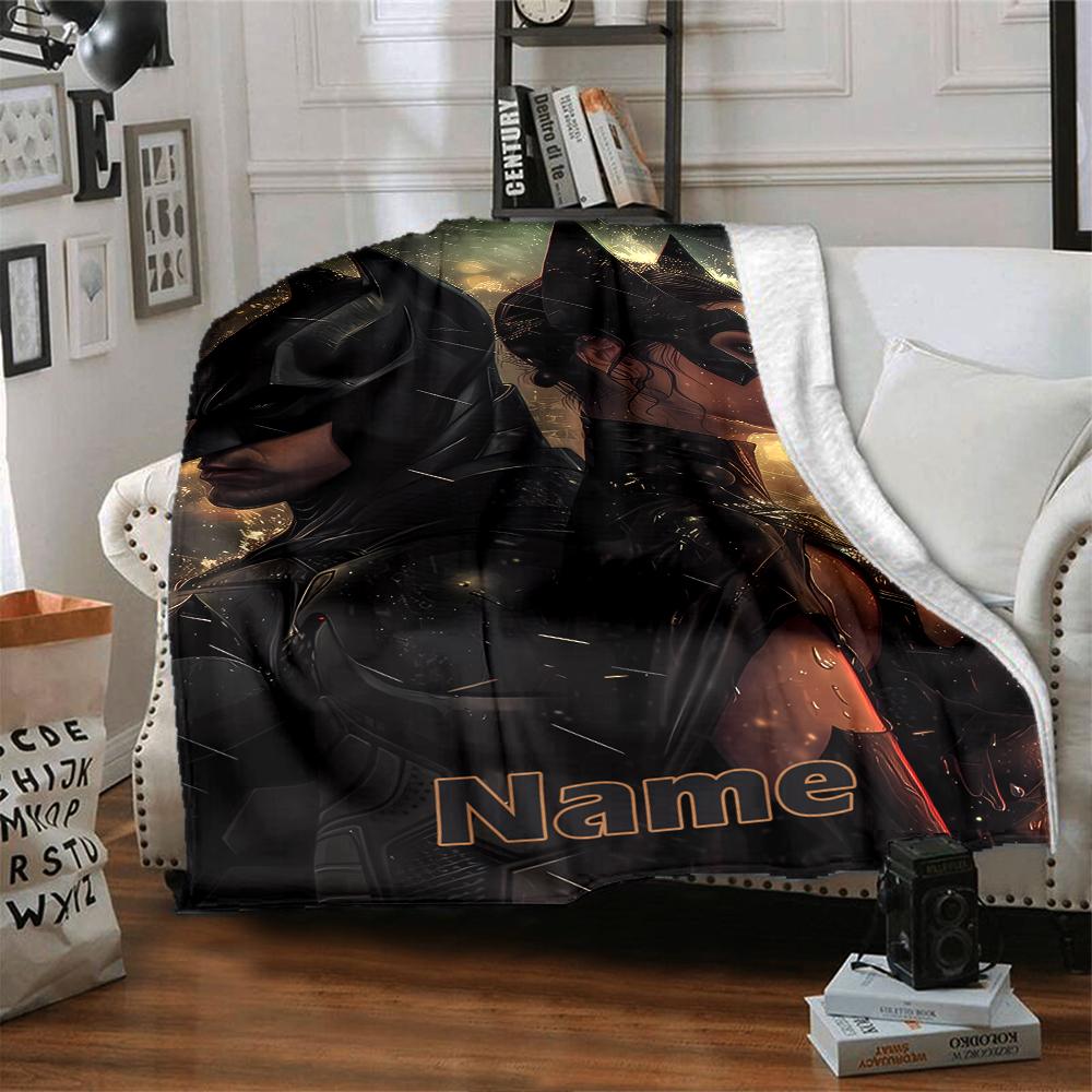 Custom Name Batman Theme Printed Blanket - Perfect for Couch, Bed, Travel & Outdoor Use | Machine Washable, Cozy & Durable.