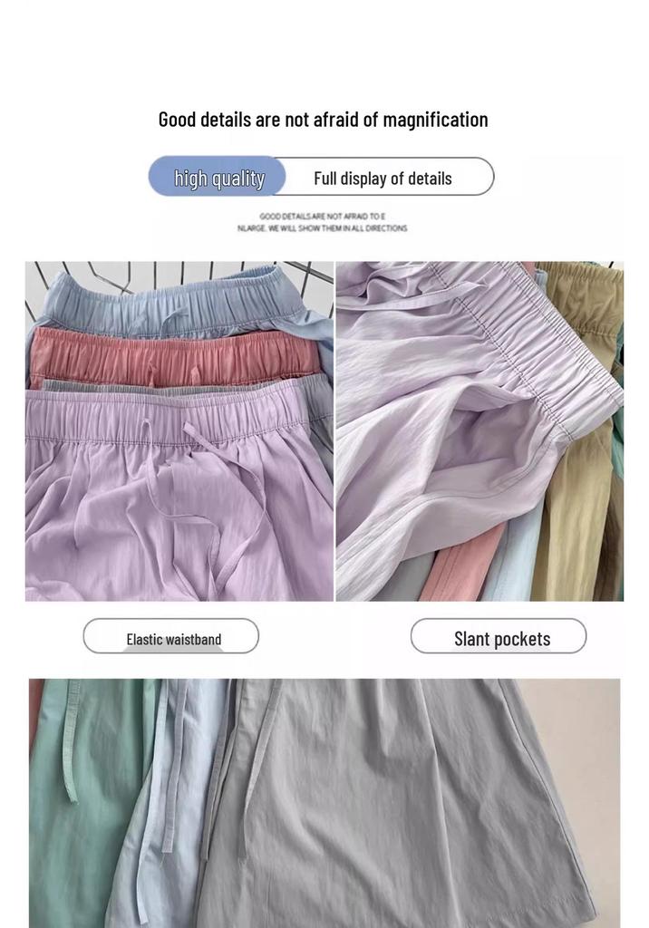 Women's Wide-Leg Summer Pants: Elastic Waist, Breathable, Loose for Casual Wear or Home, Thin Base Layer Shorts.