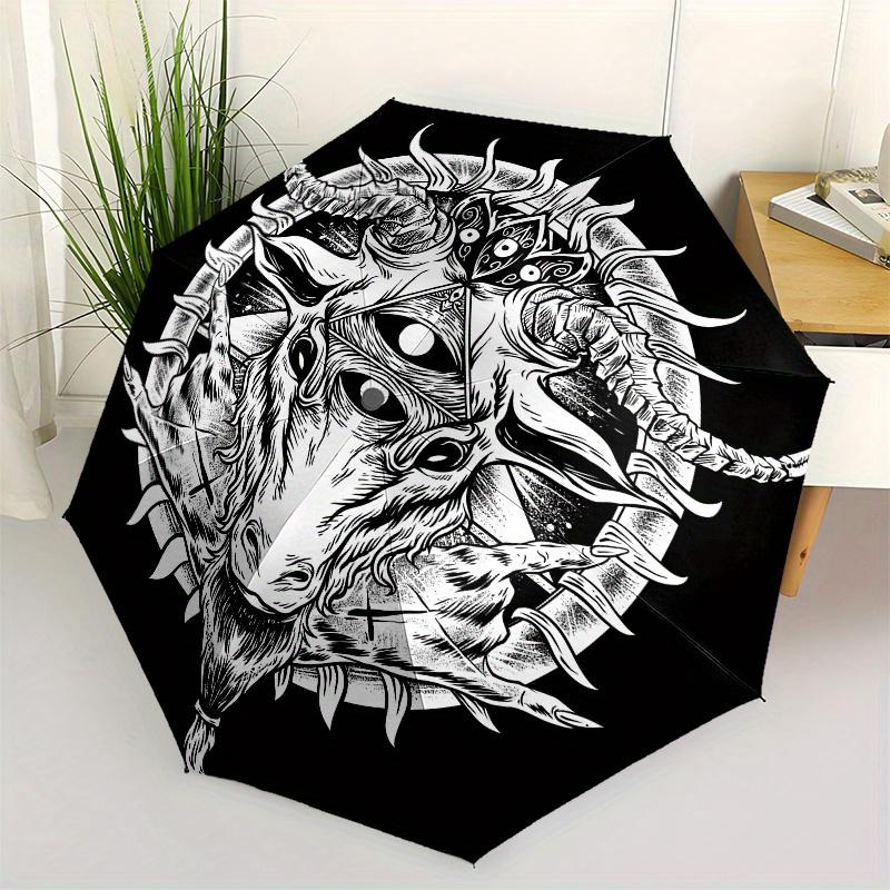 

Occult Goat Head with All-Seeing Eye Sticker Umbrella, Cute Umbrella with Cute Design, Portable 3-Fold Compact Umbrella for Men & Women, Valentine s