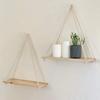 Wooden Swing Hanging Hemp Rope Wall Shelve Mounted Floating Wall Shelves Home Living Room Plant Tray Storage Garden Decoration
