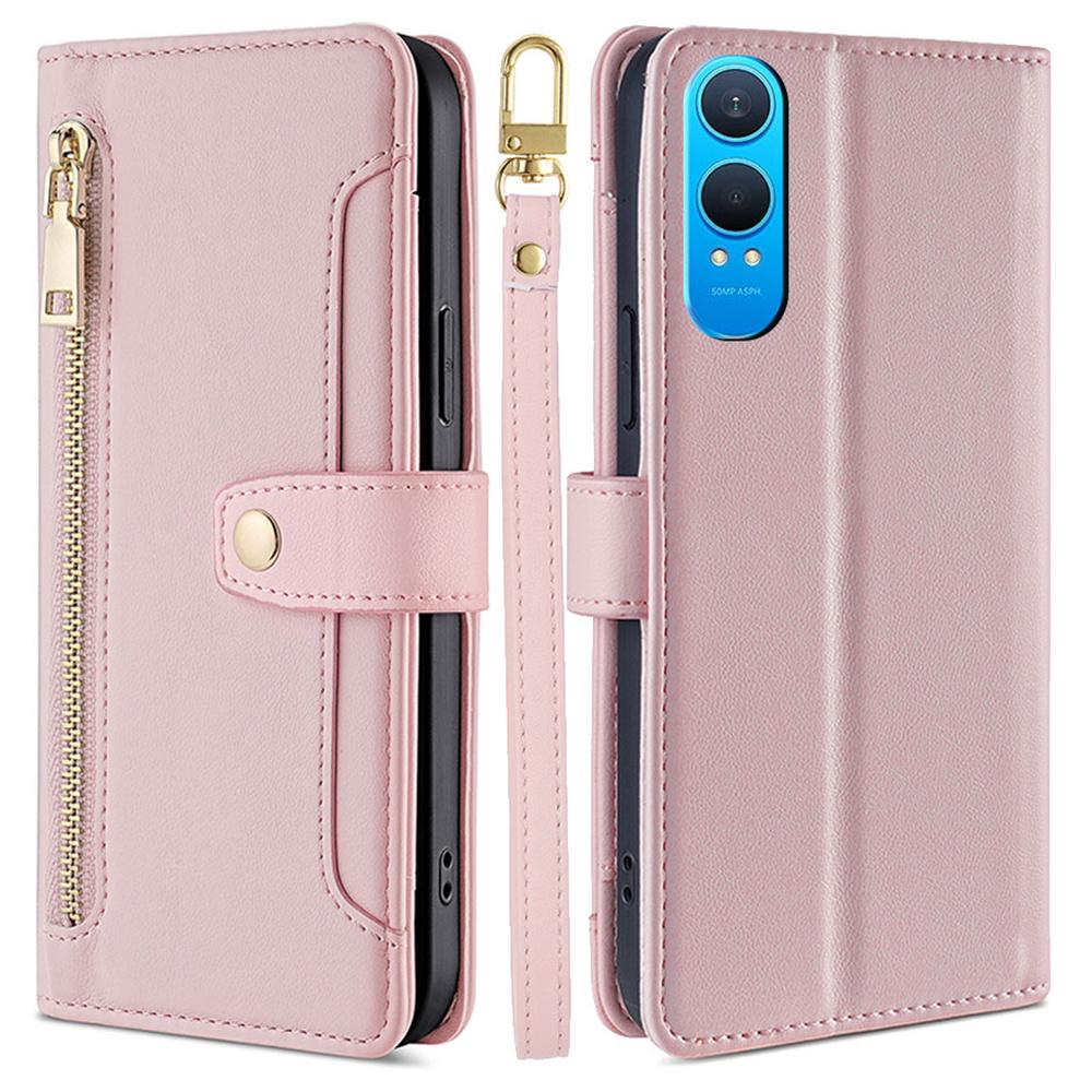 Für OnePlus Nord CE4 Lite 5G/Oppo K12x 5G (China) Hülle PU Leder Umhängetasche Handyhülle mit Reißverschlusstasche Geldbörse