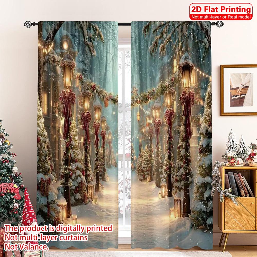 

2pcs 2D flat printing Christmas Drapes Winter Fairy Christmas 100% Polyester Without Electricity Family Party Decoration Perfect 100*130 HOOK 1pcs