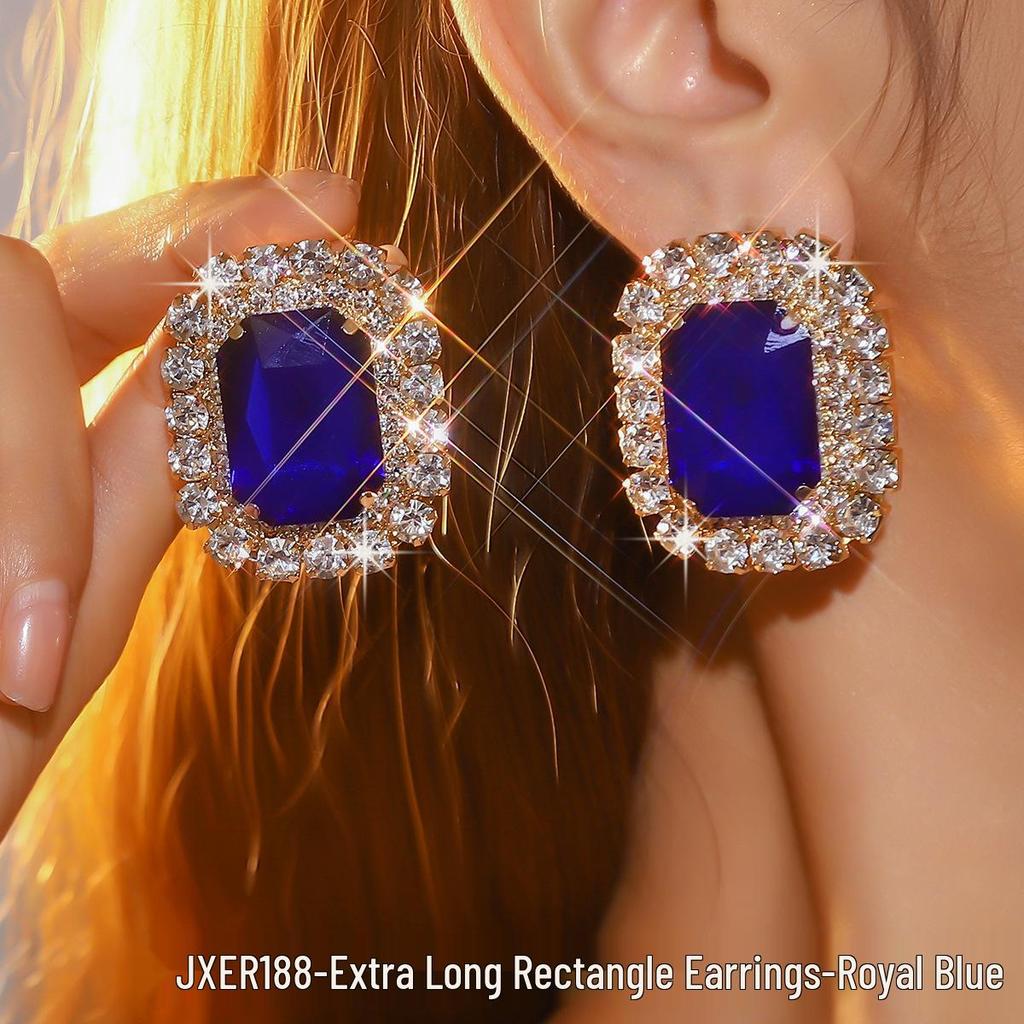 Exaggerated Geometric Heart Crystal Stud Earrings: Pink, Green, Black - Versatile Evening Ear Accessories