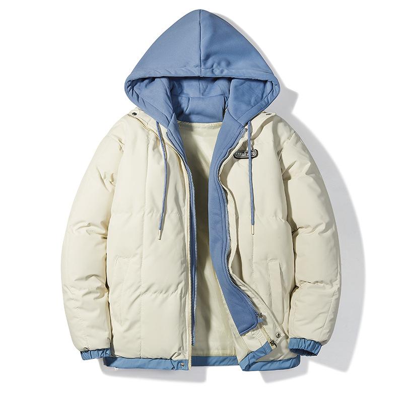 

American splicing fake two-piece cotton jacket, female tide couple s new thickened cotton jacket, hooded. M