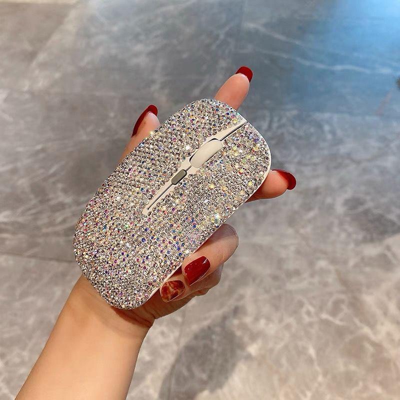 Trendige Strass Drahtlose Leise Maus für Laptops – Ideal für Mädchen, Kompatibel mit Apple, Xiaomi, Huawei