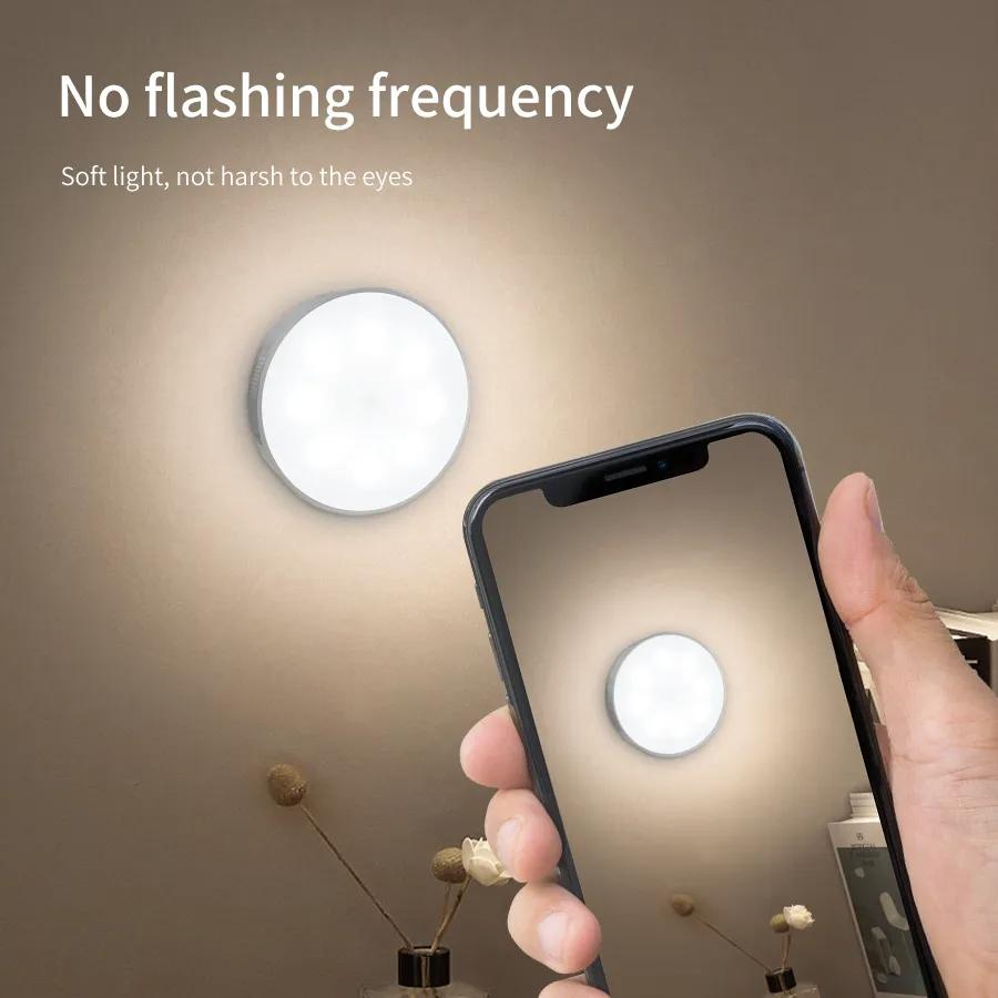 LED Motion Sensor Night Light USB Rechargeable Bedside Night Lamp Dimmable For Kitchen Cabinet Wardrobe Bedroom