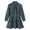 TonLion Women's Lapel Denim Dress with Bow
