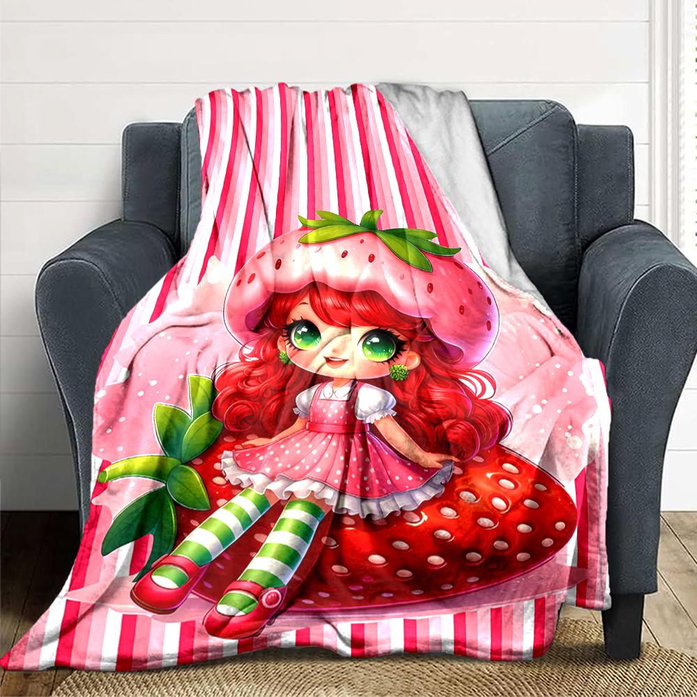 1Pc Strawberry Shortcake Garden Blanket For Couch Bed Plush Cozy Fuzzy Blanket Super Soft Warm Blankets For Fall And Winter 0918255