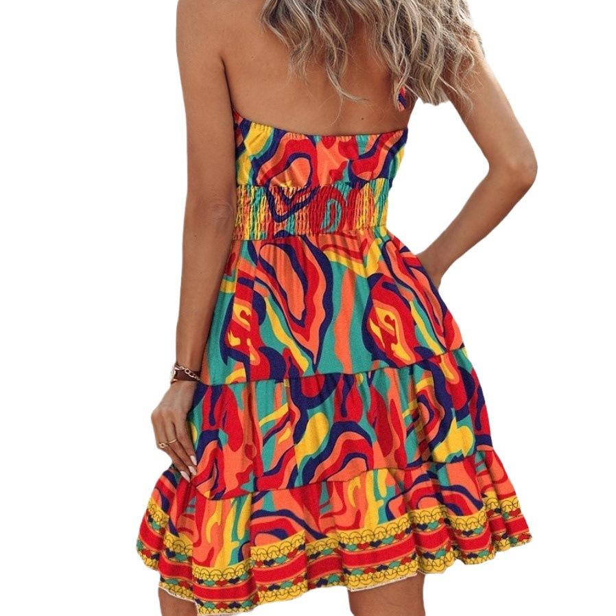 Summer European and American new printed neck dress women