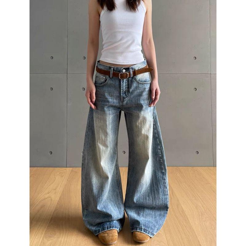 

Extra Long American Retro Washed High Waist Wide-Leg Jeans for Tall Women M, recommended for 96-105 jin