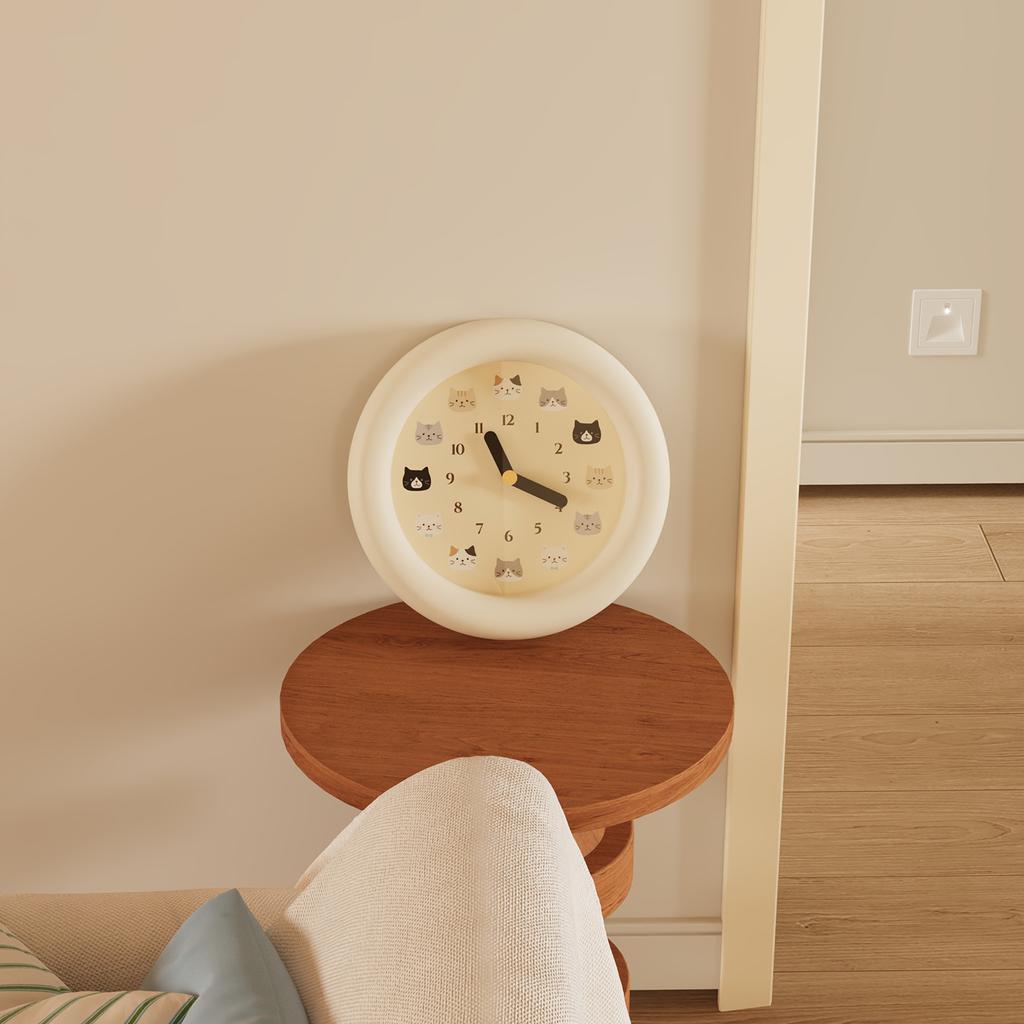 Cute Round Wall Clock with Cats Pattern Dial Silent Pendulum Clock Mute Clock for Kids Room Bedroom Living Room Home Decor Gifts