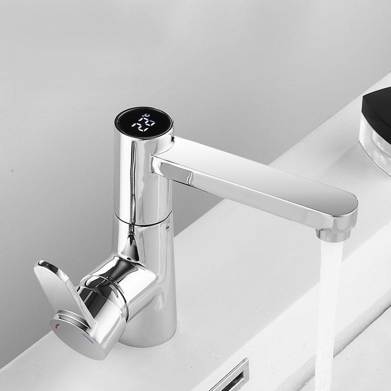 White/Black/Chrome Bathroom Basin Faucet Brass Smart Digital Display Washbasin Faucet LED Display Temperature Table Mix Tap