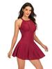European-American Mesh Splice Backless One-Piece Skirted Bikini