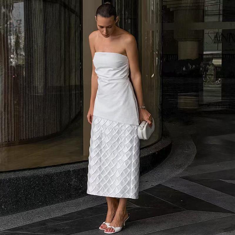 

European and American New Solid Slim fit Sexy Tube Top Vest Fashion Women clothes Top Sexy Strapless Vest White L