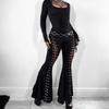 GlowGirl Dunkel Schwarz Sexy Punk Schlaghose Lange Hose Damen Schnürung Vorne Ausgeschnitten Glockenhose Hochgebunden Hohe Taille Streetwear