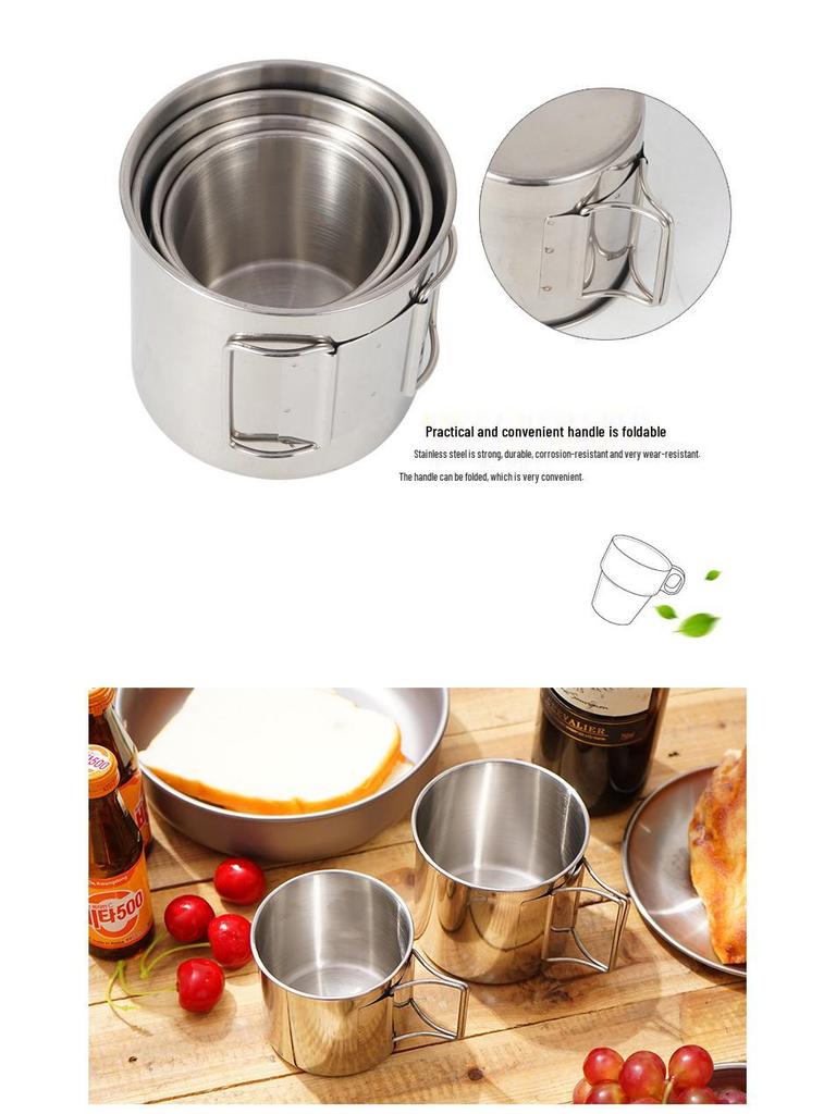 4-Piece 304 Stainless Steel Outdoor Camping & Travel Set: Foldable Cups & Bowls.
