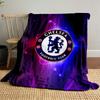 Blue and red glowing swirls surround a circular Chelsea Football Club logo. for all seasons blanket lunch break throw gift