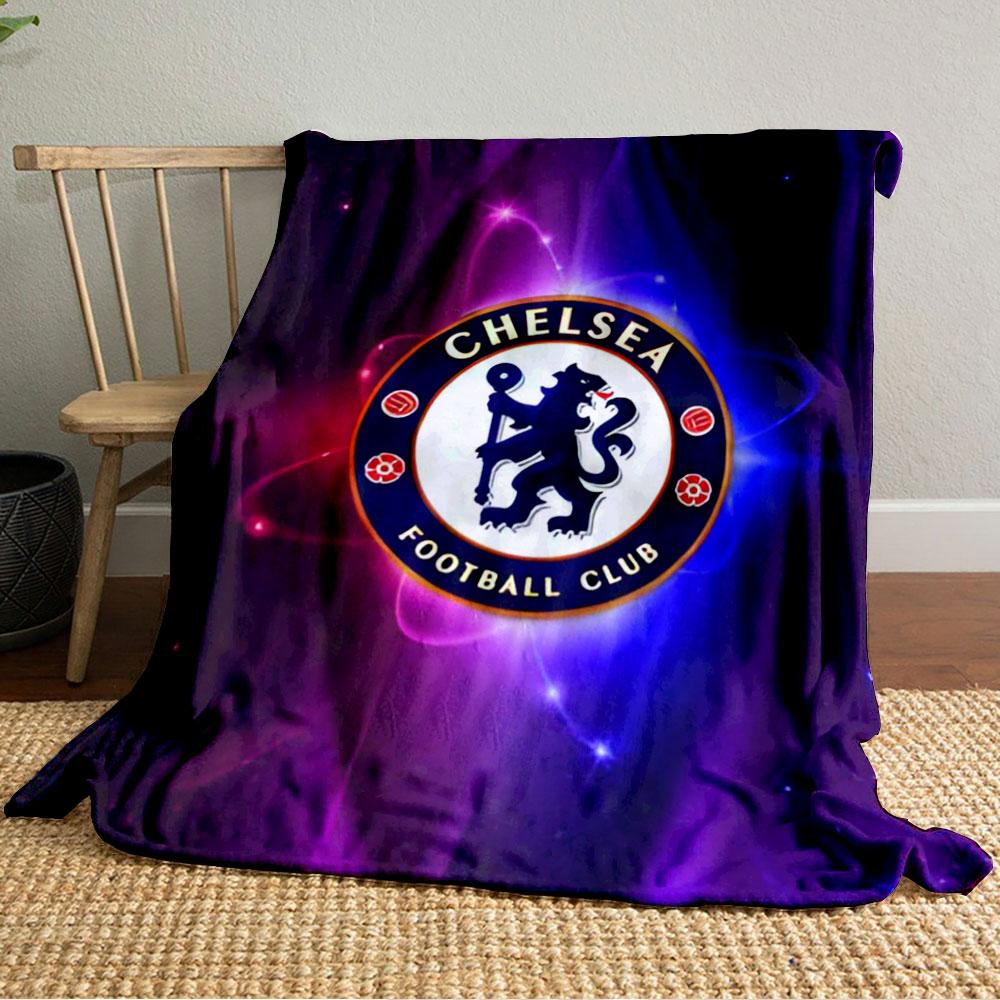 Blue and red glowing swirls surround a circular Chelsea Football Club logo. for all seasons blanket lunch break throw gift