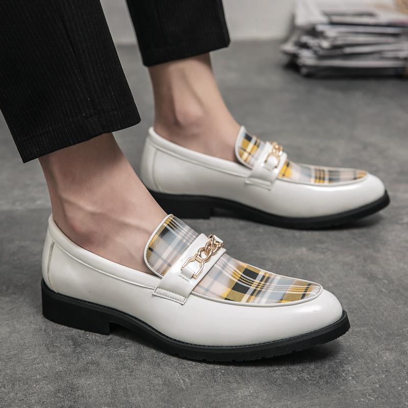 2022 Newest Arrivals Fashion White Golden Men Dress Shoes Slip-On Luxury Mens Formal Shoes Size 47 47 Casual Leather Shoes For Men