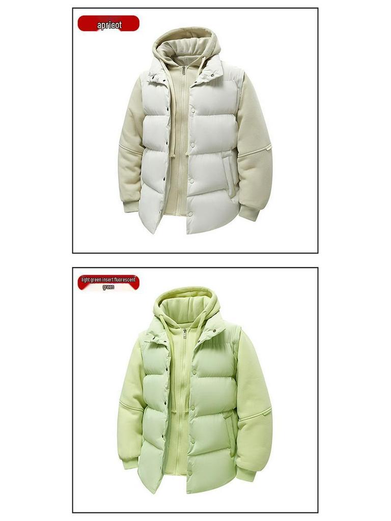 Unisex Color Block Cotton Jacket: Warm Hooded Coat for Autumn/Winter