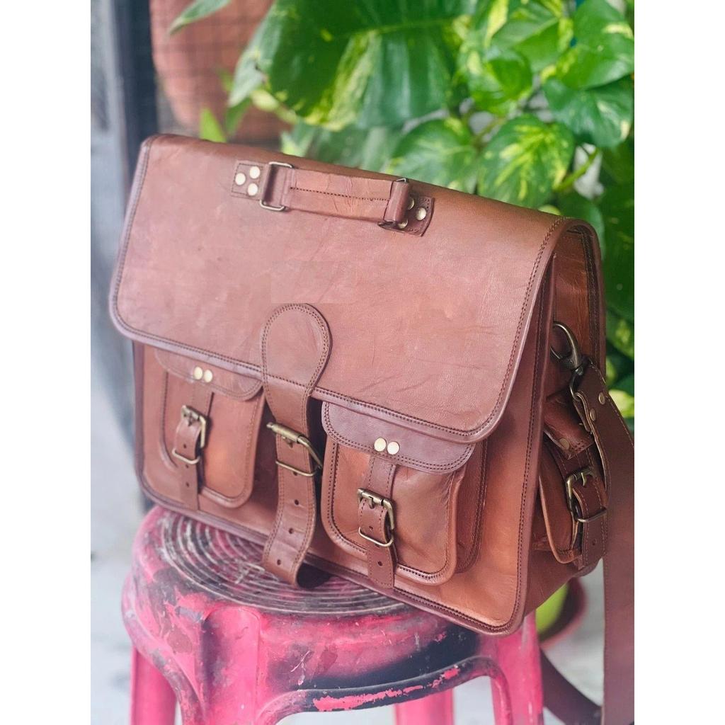 Men's Real Proacted Leather Vintage Brown Messenger Laptop Fast Forword Bag