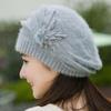 Pure Color Mom Hat Knitted Wool Female Berets Casual Winter Flower Hat  Autumn Winter