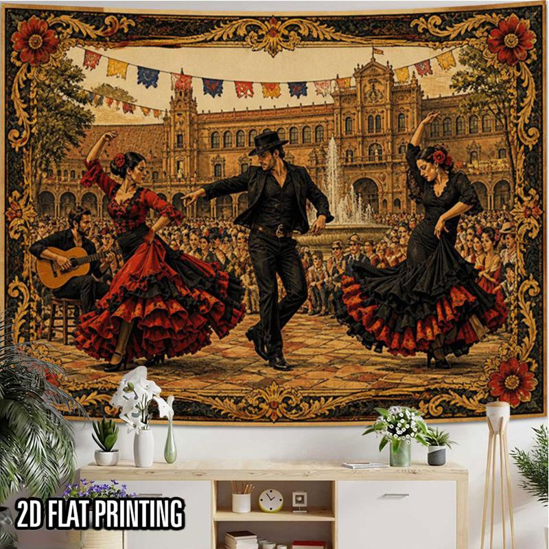 2D Flat, 1pc Spanish Flamenco Dance Tapestry Wall Hanging - Horizontal Spanish-Themed Decor Suitable for Parties, Photo Booth Backdrop, Themed Events,