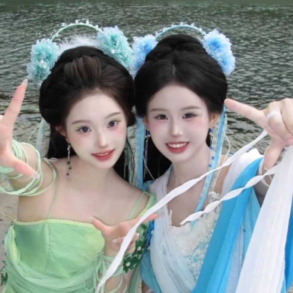 Perlenquasten-Haarreif Feder Hanfu Haaraccessoires Liebliches Blumen-Stirnband Mädchen