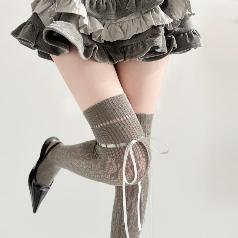 New Over-the-Knee Lace-Up Geometric Fishnet Ballet Socks