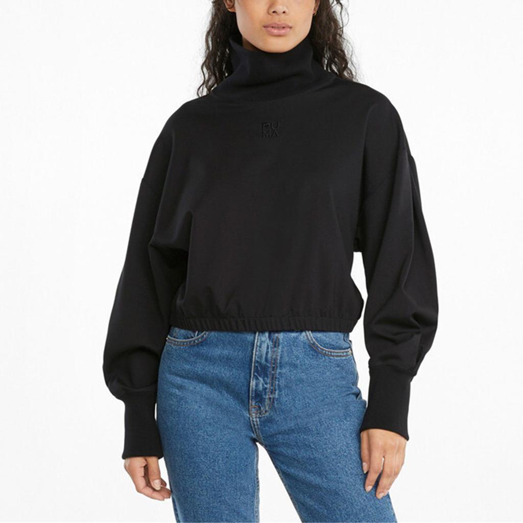 Puma Infuse Solid Color Sports High Neck Pullover Sweatshirt Women sweatshirt Black 531926-01