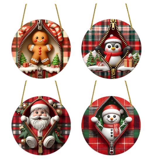 Festive Window And Door Decor Double-sided Acrylic Christmas Hanging Ornaments, Xmas Cartoon Snowman/Penguin/Gingerbread Man/Santa Claus Decorative
