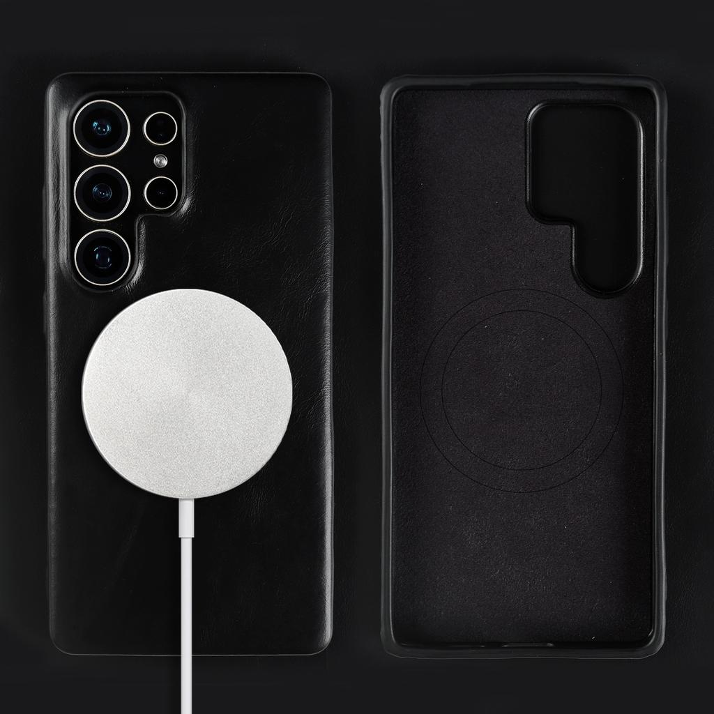 Premium Glossy Leather Full Coverage Case For Samsung S25 Ultra Galaxy S24 Plus S23 S22 S21 S20 FE Note20 S25Edge Magnetic Cover