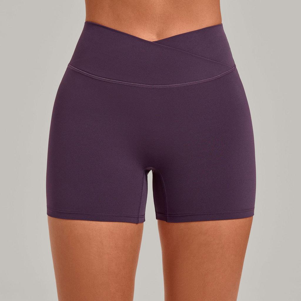 High-Waisted Transparent Nude Yoga Shorts with Cross Waistband for Running and Cycling