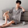 Men's ice silk pajamas short-sleeved shorts summer thin simple cardigan high-end simulation silk loungewear set
