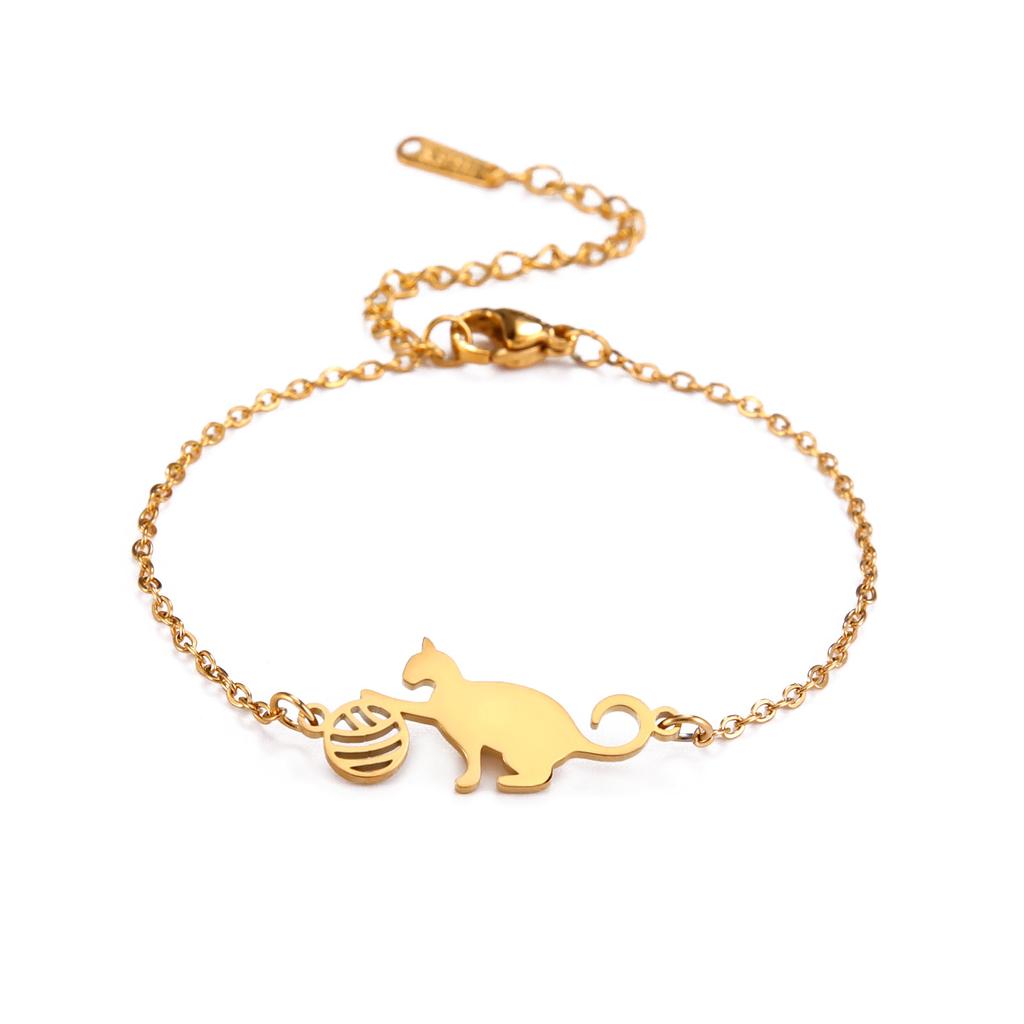 Playful Yarn Ball Kitten Pendant Titanium Steel Bracelet Cute Cartoon Animal Design Simple Personality Jewelry
