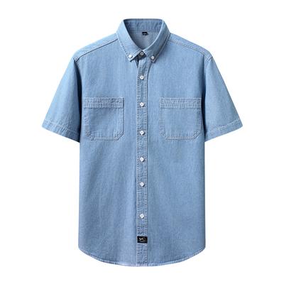 2025 Summer Men Denim Shirts Men Short Sleeve Slim Jeans Shirt Men High Quality Pockets Shirt Men Clothing Male Soild Color Tops