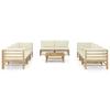 9 Piece Garden Lounge Set with Cream Colored Cushions Bamboo