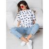 European and American Fashion Love Heart Mesh Patchwork T-shirt Loose round Neck Top Printed Loose T-shirt