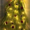 Plaid Mesh Wreath Red Bow Xmas Hanging Ornament Christmas Tree Shaped Wreath  Holiday Decoration