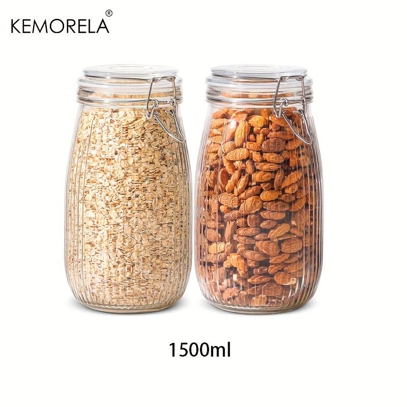 2PCS Airtight Glass jar with lid Glass Storage Containers with Lids Striped Clip Fastening Jar for for Canning Pasta Coffee Bean