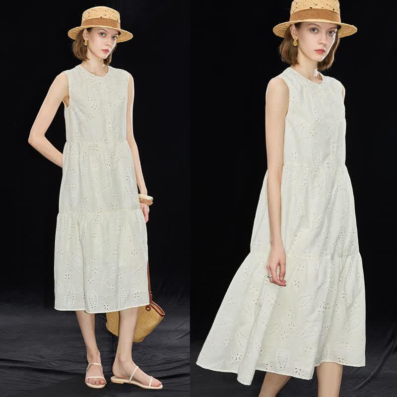 Elegant Hollow Embroidered Sleeveless Vest Dress L