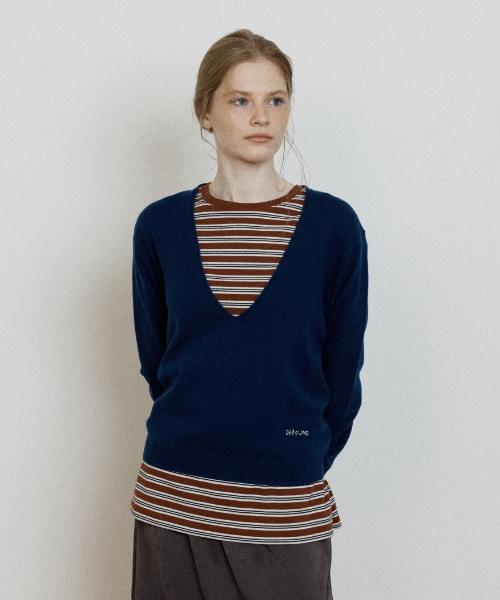 DEPOUND Wool Deep V-Neck Pullover [Blue]